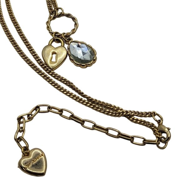 Betsey Johnson Jewelry - Betsey Johnson Charm Necklace Goldtone Heart Rhinestone